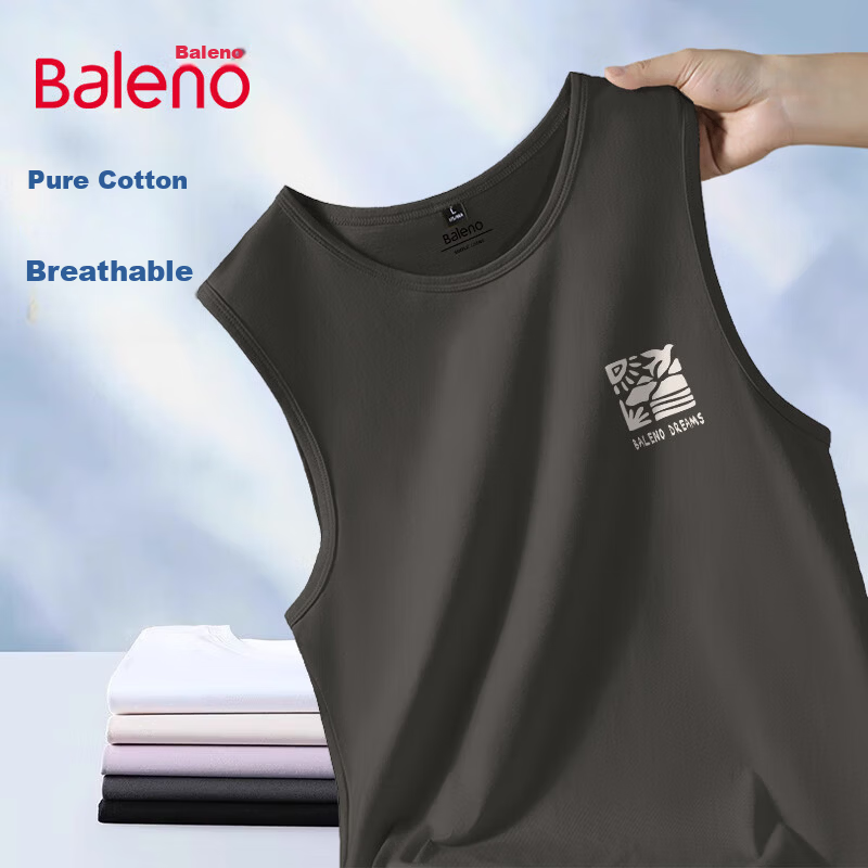 Baleno Men's Cotton Vest Summer Breathable Basic Sports Fitness Sweat-Absorbing Basketball Loose Casual Tank Top 20
