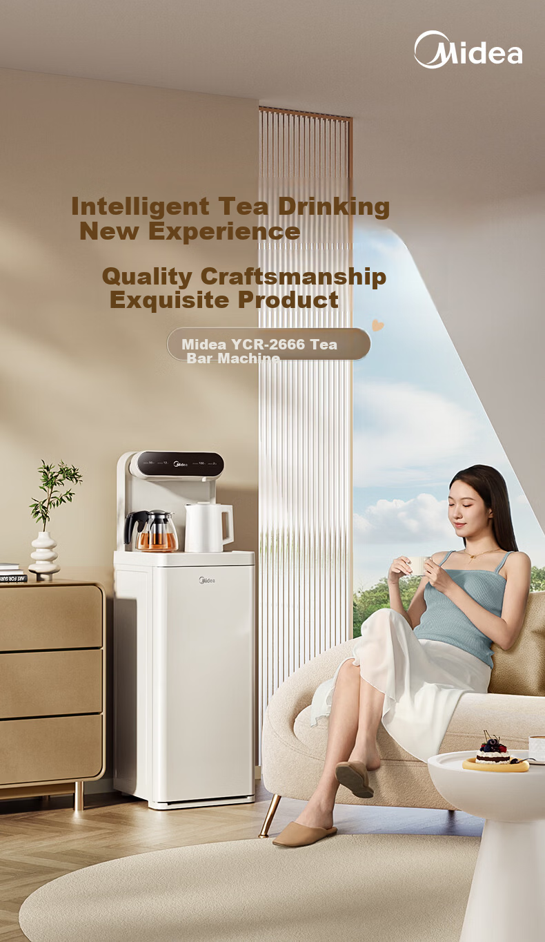 Midea White Moonlight Tea Bar Water Dispenser Home 2026 New Electric Kettle Hot Water Boiler Living Room Vertical Barrel Bottom Tea Bar Cabinet YCR-2666 1