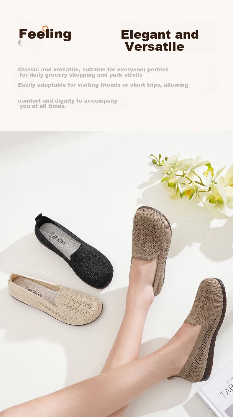 Edison Breathable Flyknit Women's Casual Shoes Comfortable Soft Sole Mom Shoes Flat Old Beijing Cloth Shoes Black 37 7