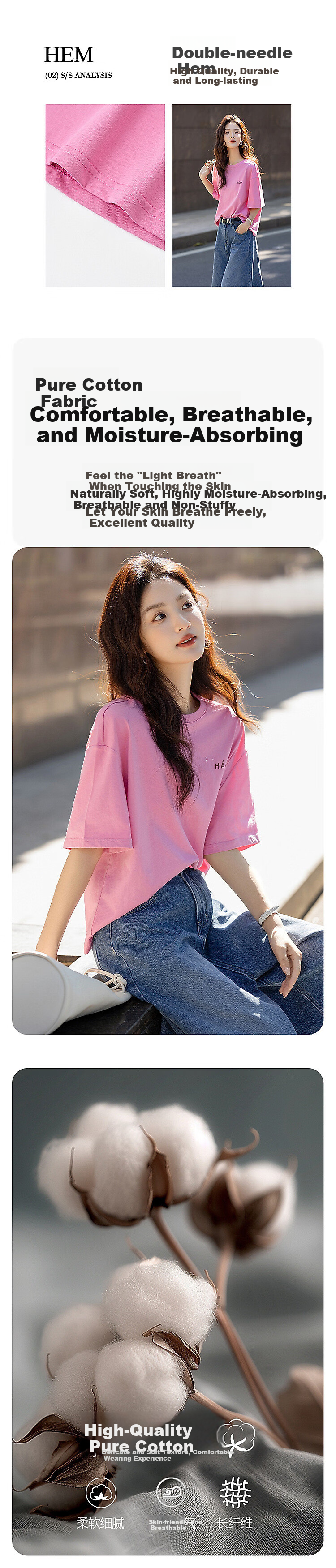Demana [Comfort 180G Pure Cotton] Summer Simple Style Letter Print Loose Fit Women's 5-Sleeve T-Shirt 2