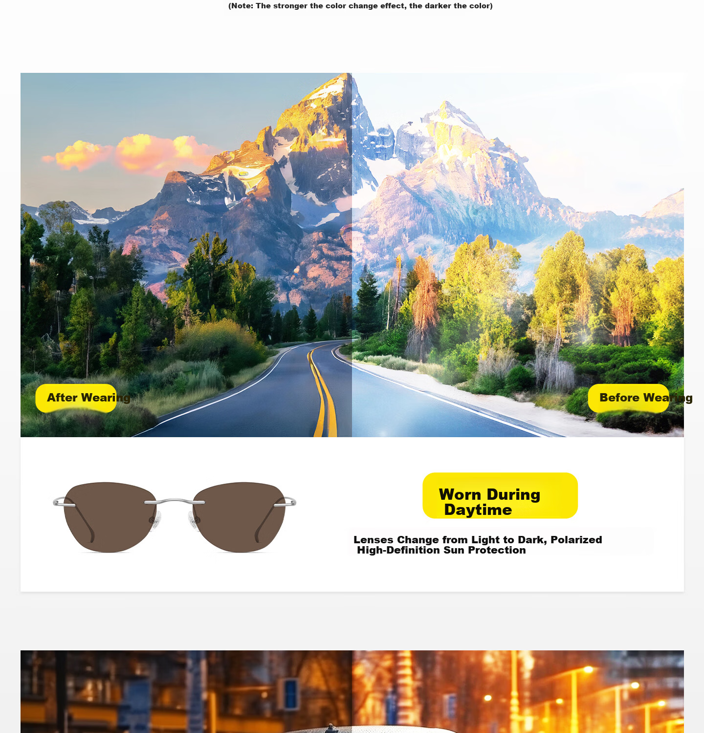CAPONI Frameless Titanium Night Vision Sunglasses Women Photochromic Day and Night Dual-Use UV Protection Driving Sunglasses Men 14