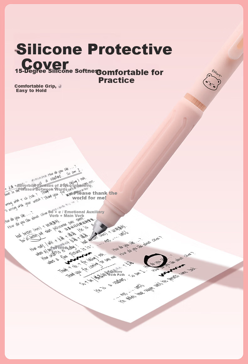 Kabaxiong Soft Rubber Sleeve, British Style High-Quality Pen for Primary And Secondary School Students' Practice, Smooth Gel Ink Pen CS Black Double Ball Tip Comfortable Skin-Friendly Ballet Story 7