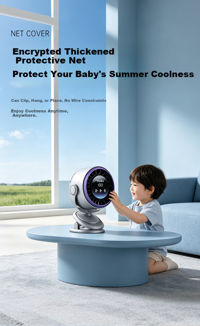 YADU Small Desktop Fan Portable Mini Electric Fan Desktop Circulation Fan Office Student Dormitory Long Battery Life USB Charging 100-Speed Digital Display 3600mAh Stardust Purple 5