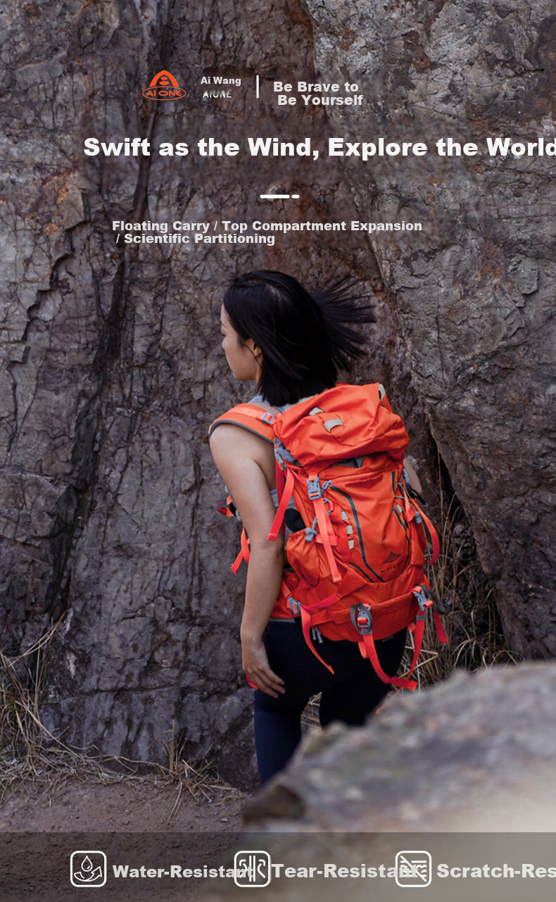 AiWang Women's Oxford Cloth Hiking Backpack Men's Outdoor Suspension Carrying Large Capacity Travel 35+5L Navy Blue 2