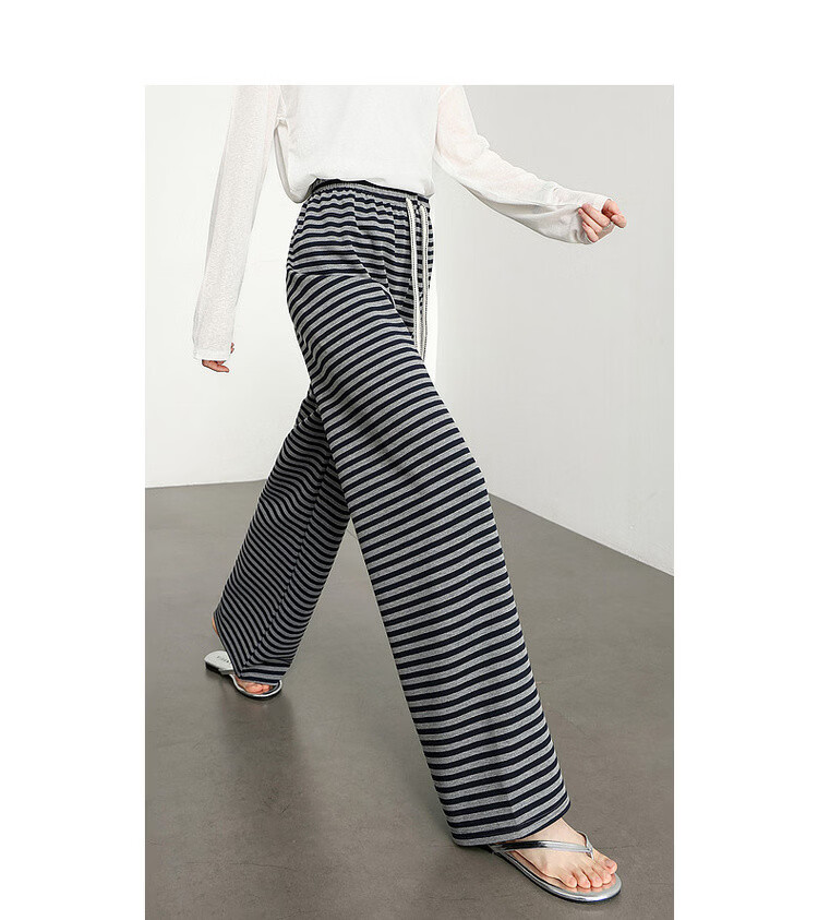 Demana Free Pressure Zero Pants Summer Lazy Colorblock Striped Wide-Leg Elastic Waist Draped Loose Slimming Women's Casual Pants 10