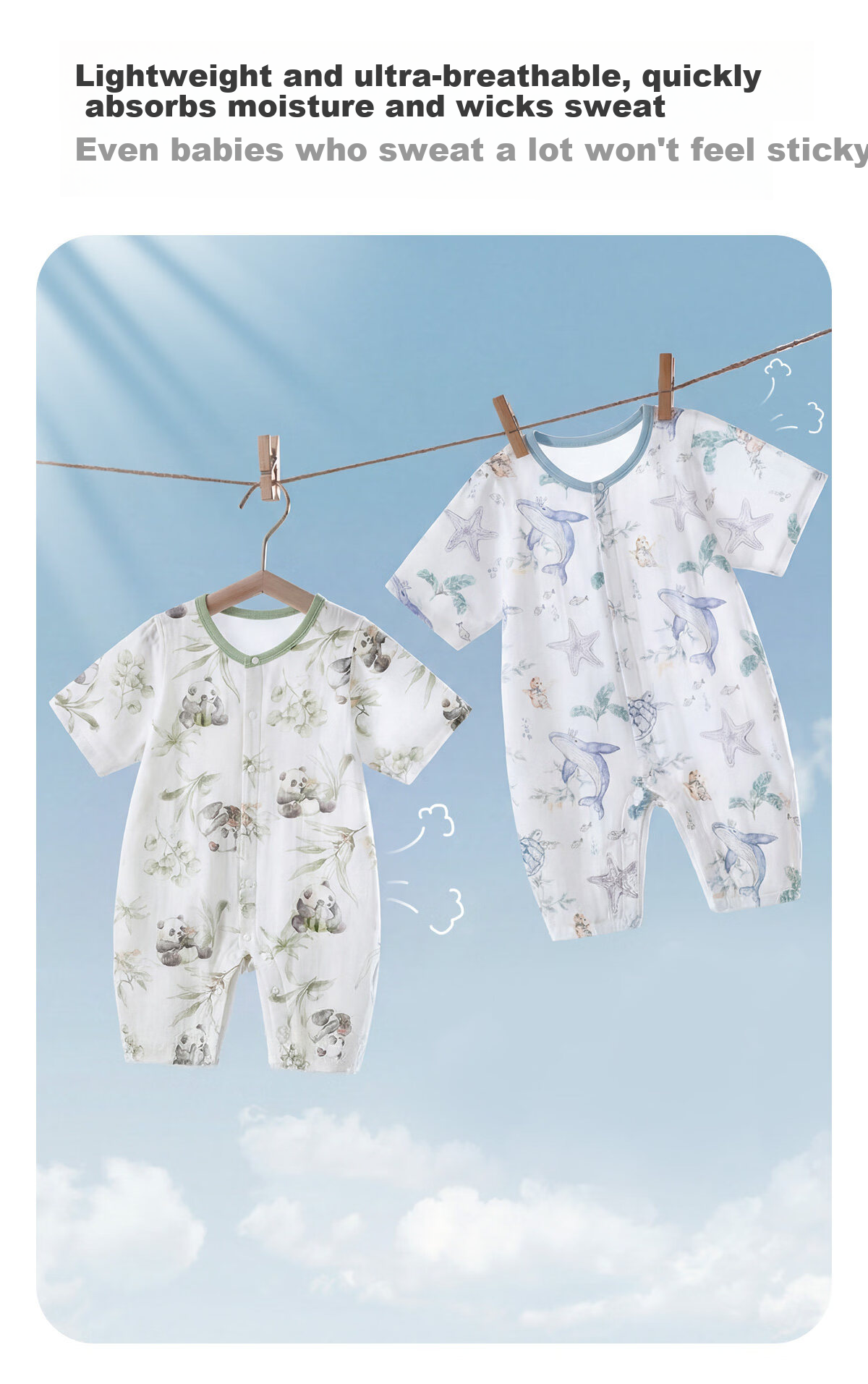 JOYNCLEON Newborn Baby Summer Lightweight Mesh Romper Full Moon Baby Bamboo Cotton Breathable Crawling Suit Jlt204880 9