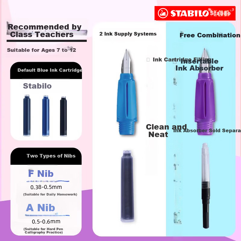 STABILO A Tip Fountain Pen Calligraphy Posture Pen High Capacity Fluorescent Marker Purple Pink