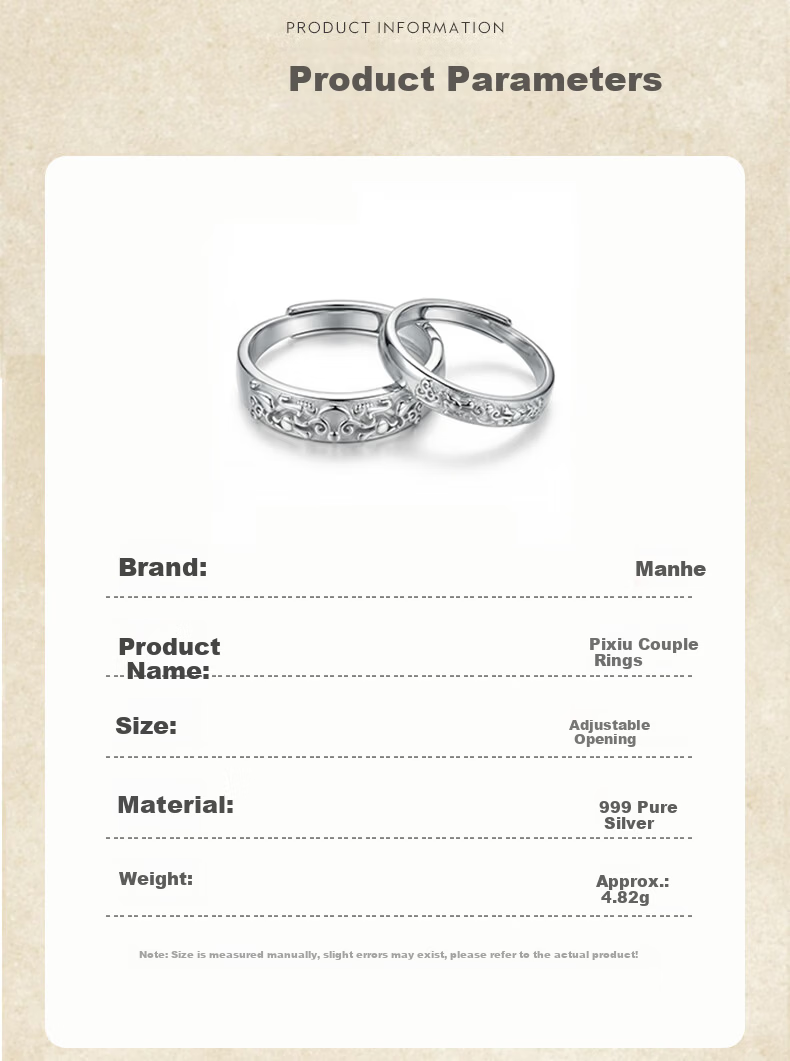 MANHE S999 Pure Silver Pixiu Couple Rings Set for Men and Women Engagement Wedding Diamond Rings Birthday Gift for Girlfriend 6