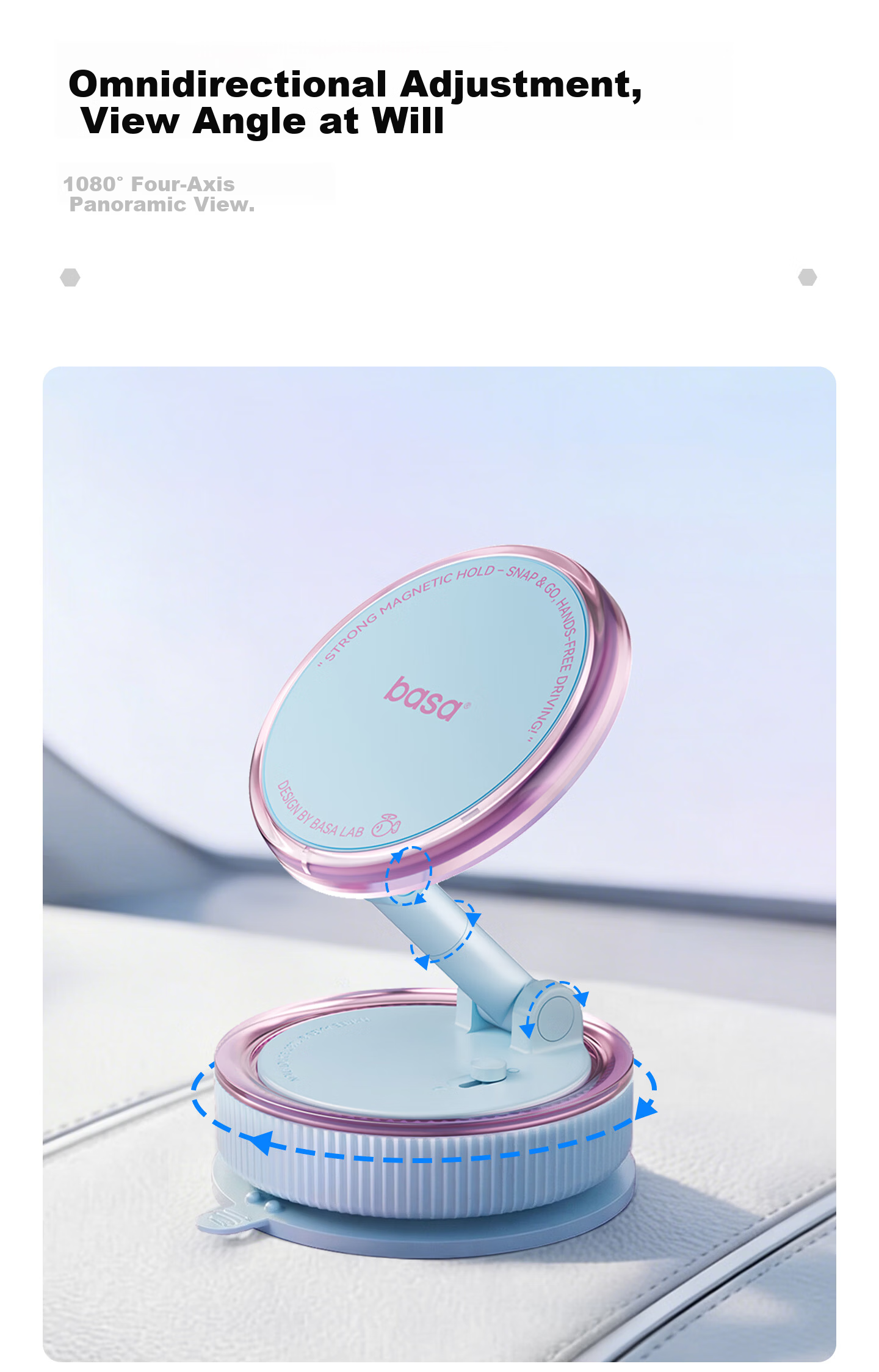Basa Car Phone Holder Vacuum Suction Cup 2026 New Universal Car Navigation Mount for Tesla Audi CH3 Blue 5