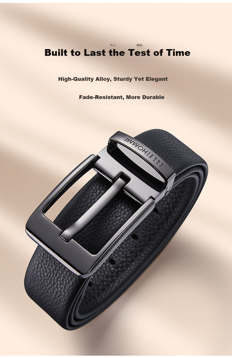 ELLE HOMME French Brand Men's Genuine Leather Belt First Layer Cowhide Pin Buckle Belt Gift Box Birthday Present for Boyfriend Husband 7
