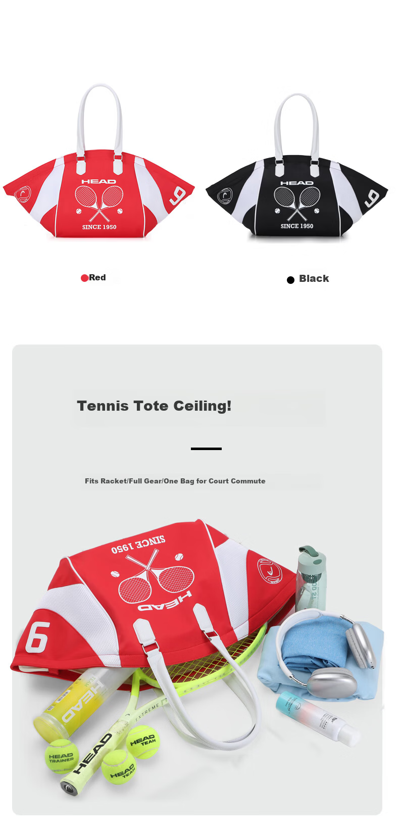 HEAD Tennis Bag BOOM Handheld Badminton Bag Unisex Shoulder Bag High-Value Storage Large Capacity Lightweight Wing Bag 7