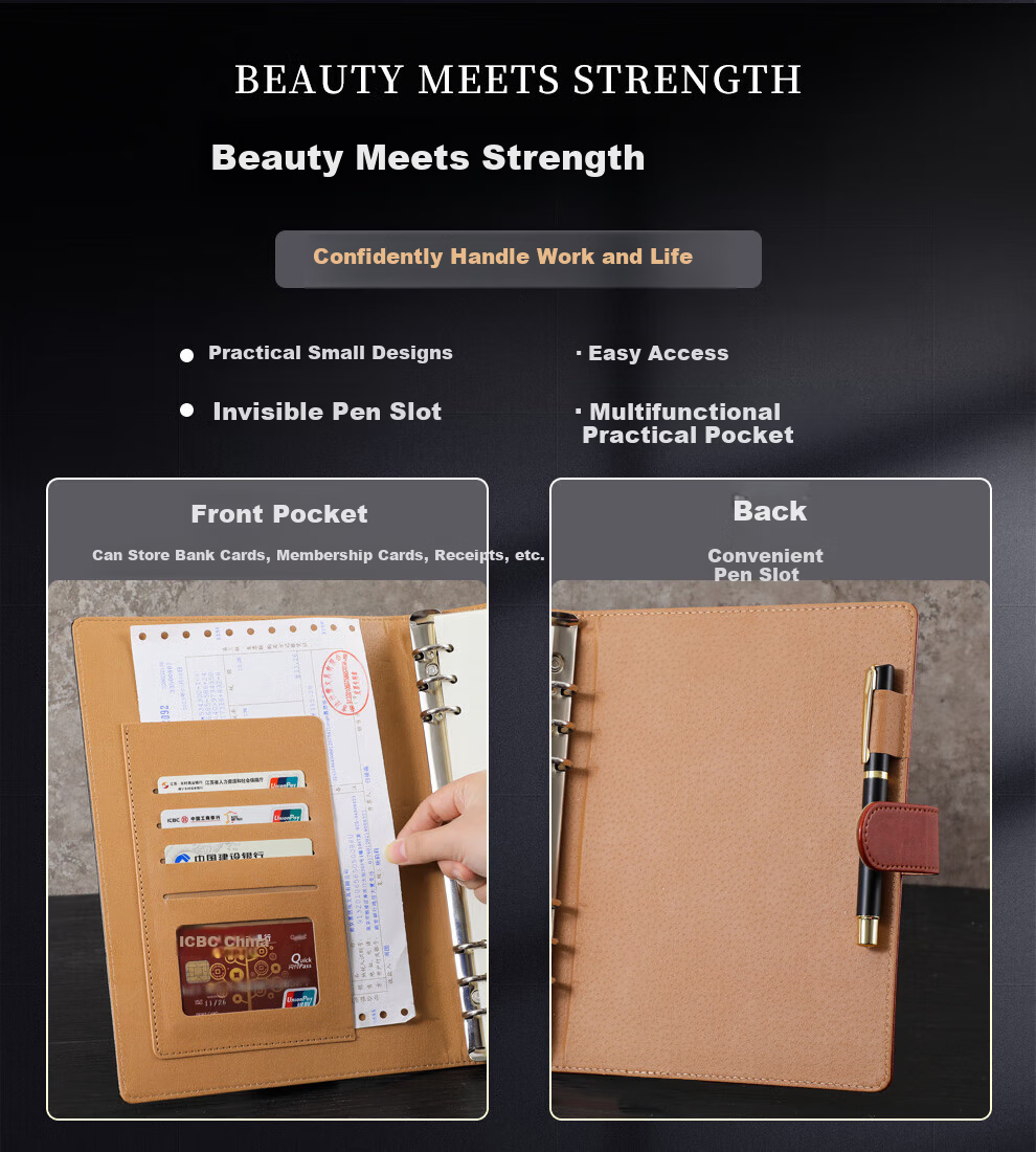 Chaoyou [Best-Selling Online], Loose-Leaf Notebook A5 Brown, 100 Sheets 200 Pages, 6-Ring Binding, Leather Cover, Business Journal, Detachable Diary, Loose-Leaf Book Brown A5 010 5