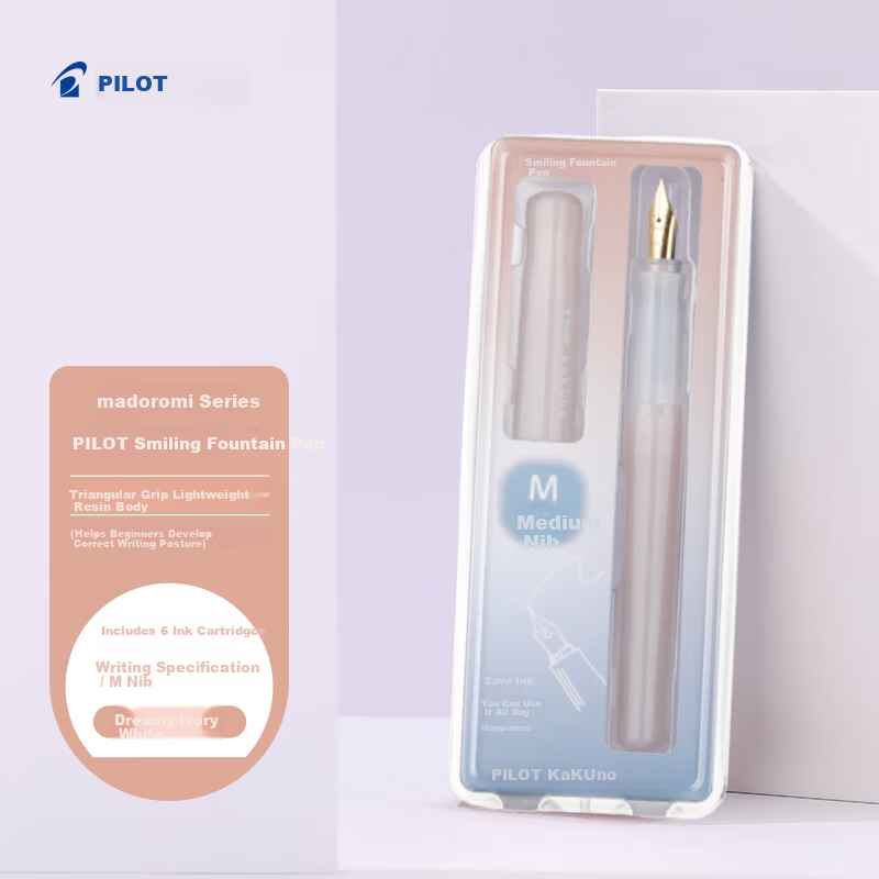 PILOT KAKUNO Fantasy Series Smile Fountain Pen for Elementary Students Grades 3-6 Refillable Ink Cartridge Children's Calligraphy Pen CA.FKA1SRMDIM-IC-ZH M Nib Fantasy Ivory White