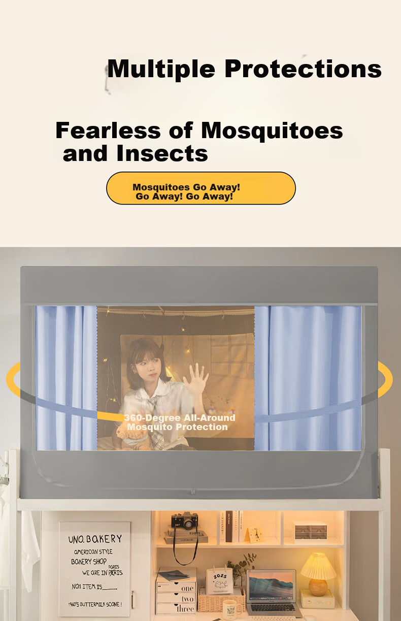 YANYANGTIAN Student Dormitory 100% Blackout Integrated Bed Curtain Mosquito Net for 0.9m Bed [Suitable for Bunk Beds] 17