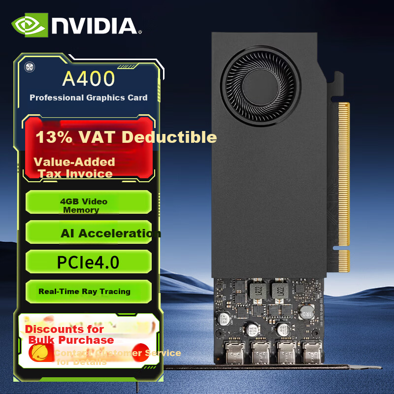 NVIDIA RTX A400 4GB GDDR6 Professional Graphics Card PCIe 4.0 x8 Single Slot 4× Mini DP 1.4a Workstation Multi-Monitor Office Design