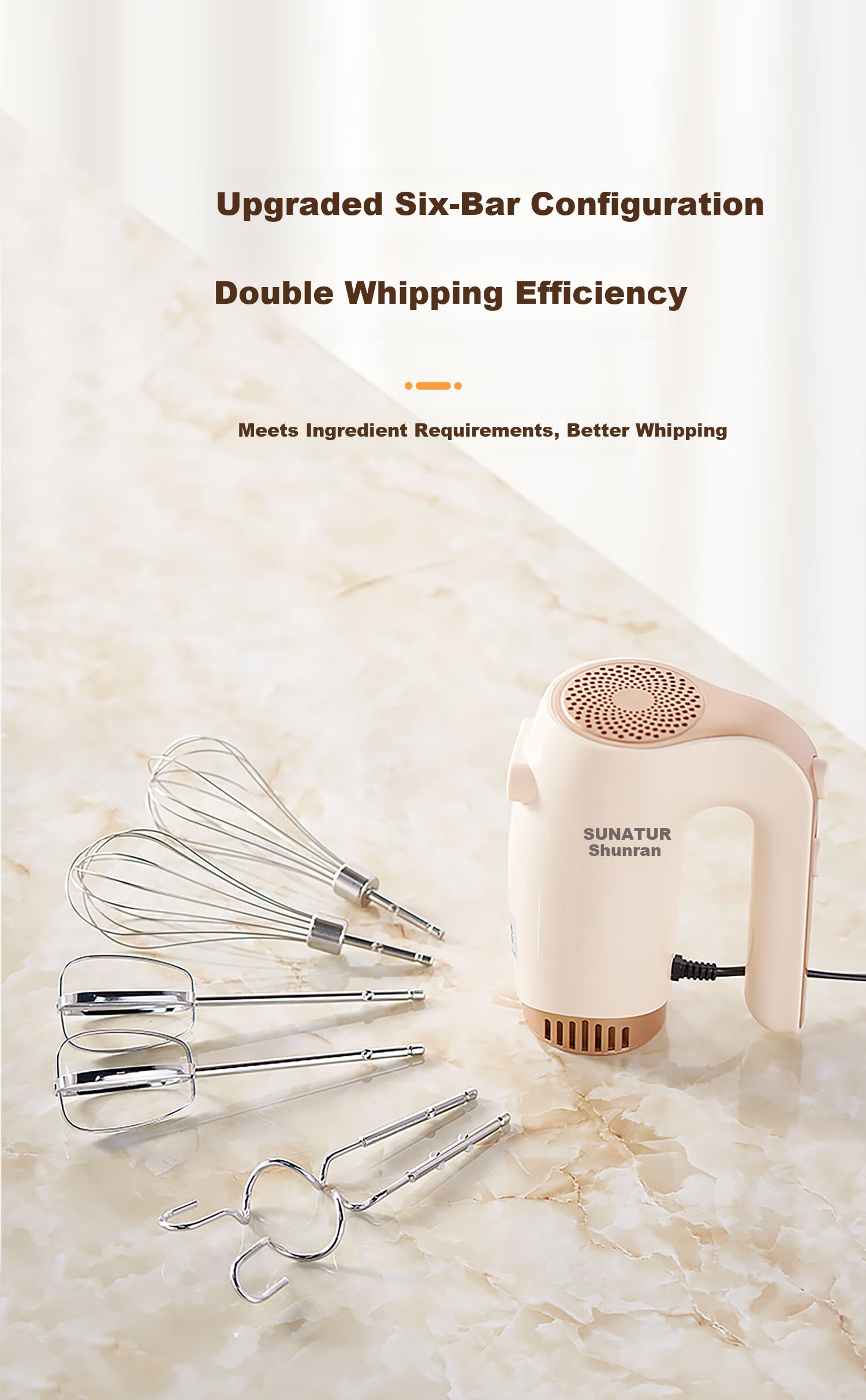 Shunran [Price Protection 618] Electric Egg Beater Baking Tool Cake Cream Whisk Mixer Food Processor 300W High Power Four-Whisk SRZ-1830B 4