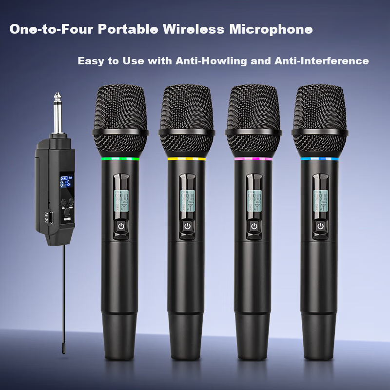 Depusheng K15 Wireless Microphone One-to-Four Portable Karaoke Microphone for Square Singing KTV Home Stage Hosting Conference Speech Live Outdoor Event Computer Karaoke Rechargeable Anti-Howling Pick
