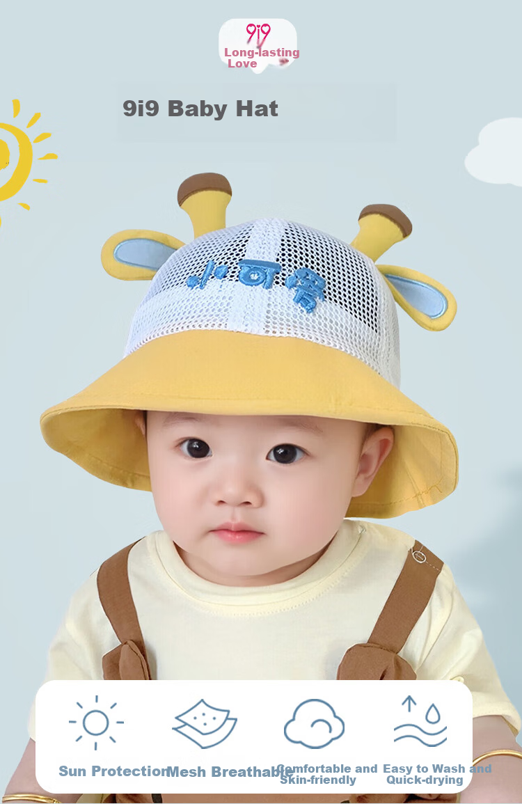 9i9 Baby Summer Thin Deer Antler Sun Protection Bucket Hat for Boys and Girls 0-2 Years F32 Blue 1