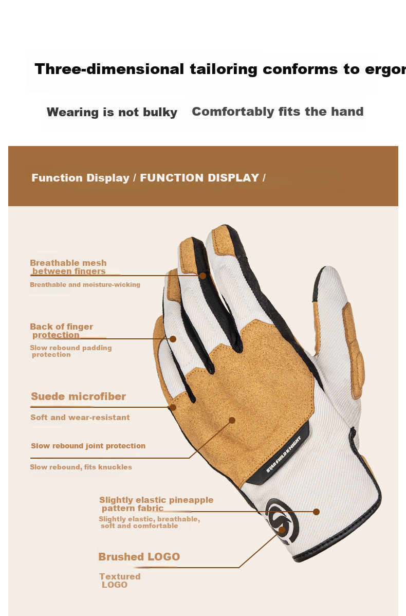 STAR FIELD KNIGHT Motorcycle Riding Gloves Unisex Spring Summer Breathable Retro Thin SKG577 Beige Size M 2