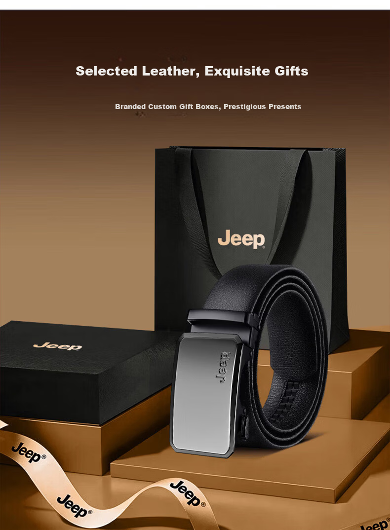 JEEP 2026 New Men's Genuine Leather Automatic Buckle Belt Casual Waistband Father's Day Gift for Dad Husband 9