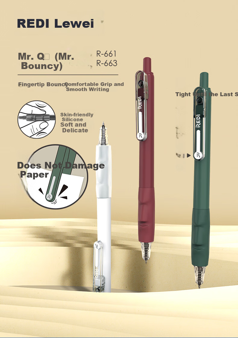 Lepusen Lewei Retractable Gel Pen 0.5mm Liquid Ink Massage Pen Set Signature Pen Dot Press Student Homework Exam Special High-Value 661-4 + 10 Refills 1