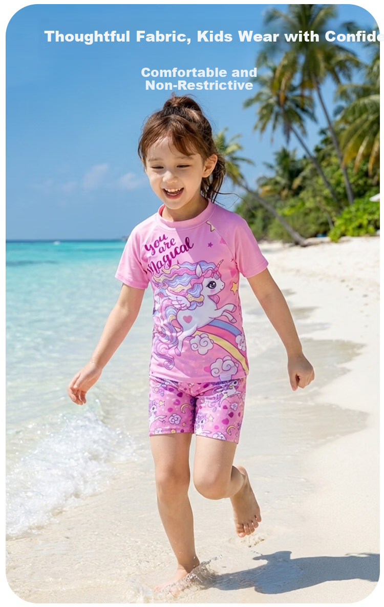 9i9 Kids Two-Piece Swimsuit Girls Swim Shorts Cartoon Sun Protection Quick-Dry Surfing Baby Hot Spring Set B157 Unicorn L 6