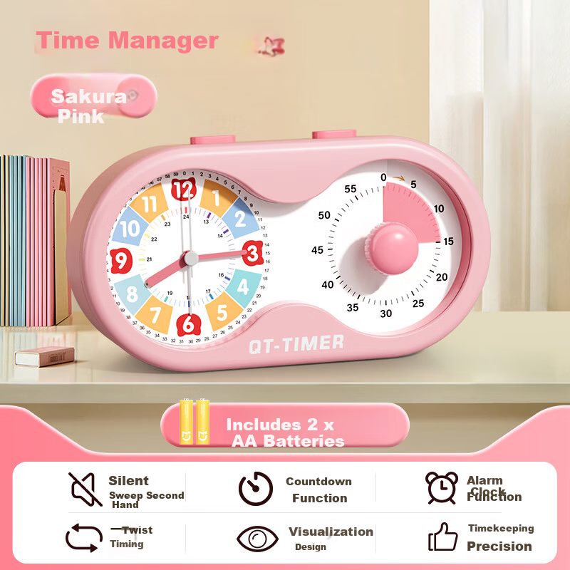Qite Visual Timer Learning Self-Discipline Children's Wake-Up Device 2026 New Timer Student Alarm Clock Time Manager Countdown Children's Day Gift for Girls