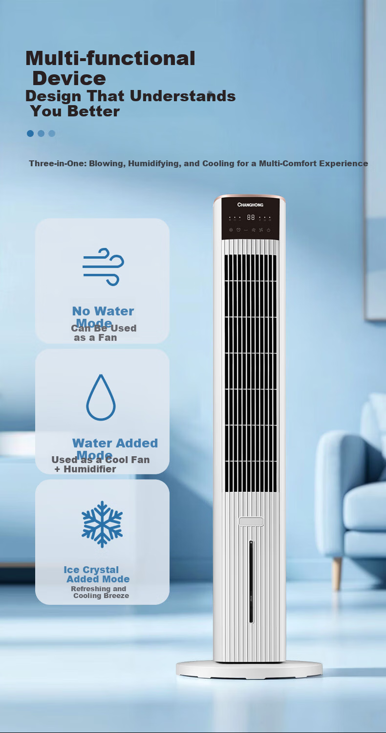 CHANGHONG Home Air Cooler Fan Voice-Controlled Cooling Fan Single Cooling Humidifying Electric Fan Standing Water Cooling Tower Fan High Wind Power Bladeless Cooling Fan Portable Mini Air Conditioner  3