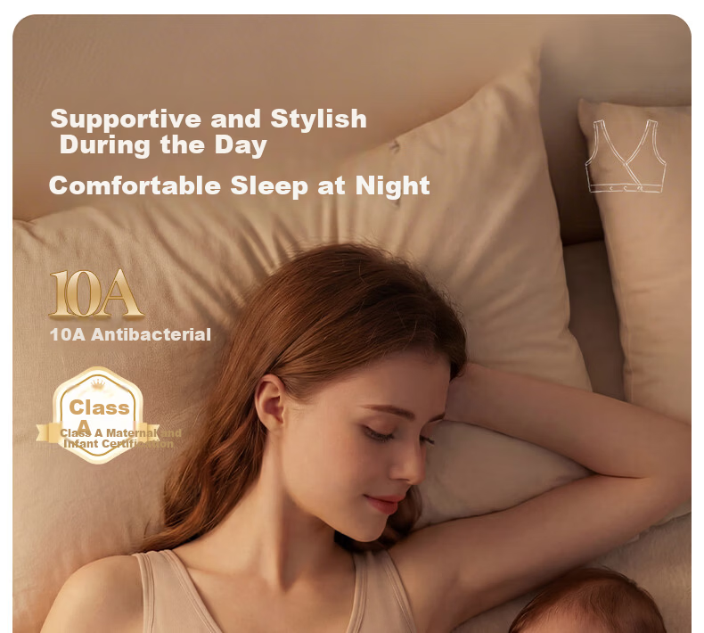 FENYE Three-Buckle Adjustable Nursing Bra Postpartum Feeding Pure Cotton Sleep Bra Anti-Sagging Large Breast Sleepwear Skin Tone L 1