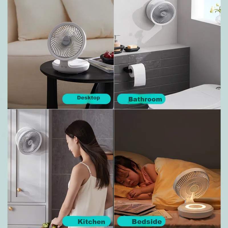 Edon Air Circulation Fan Floating Wireless Charging Desktop Small Fan No-Drill Wall-Mounted Bathroom Kitchen Electric Fan Foldable Portable Office Fan E808NY