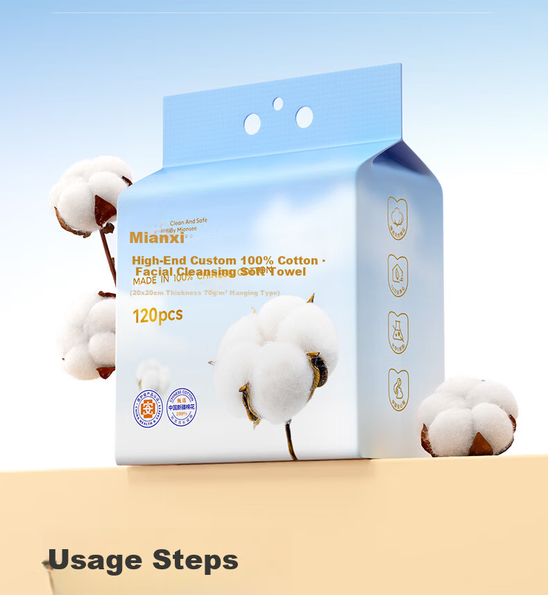 Mianxi Medical Grade Custom 100% Cotton Thickened Large Disposable Facial Wipes Pure Cotton Cleansing Soft Towels 120 Sheets*1 Pack 19
