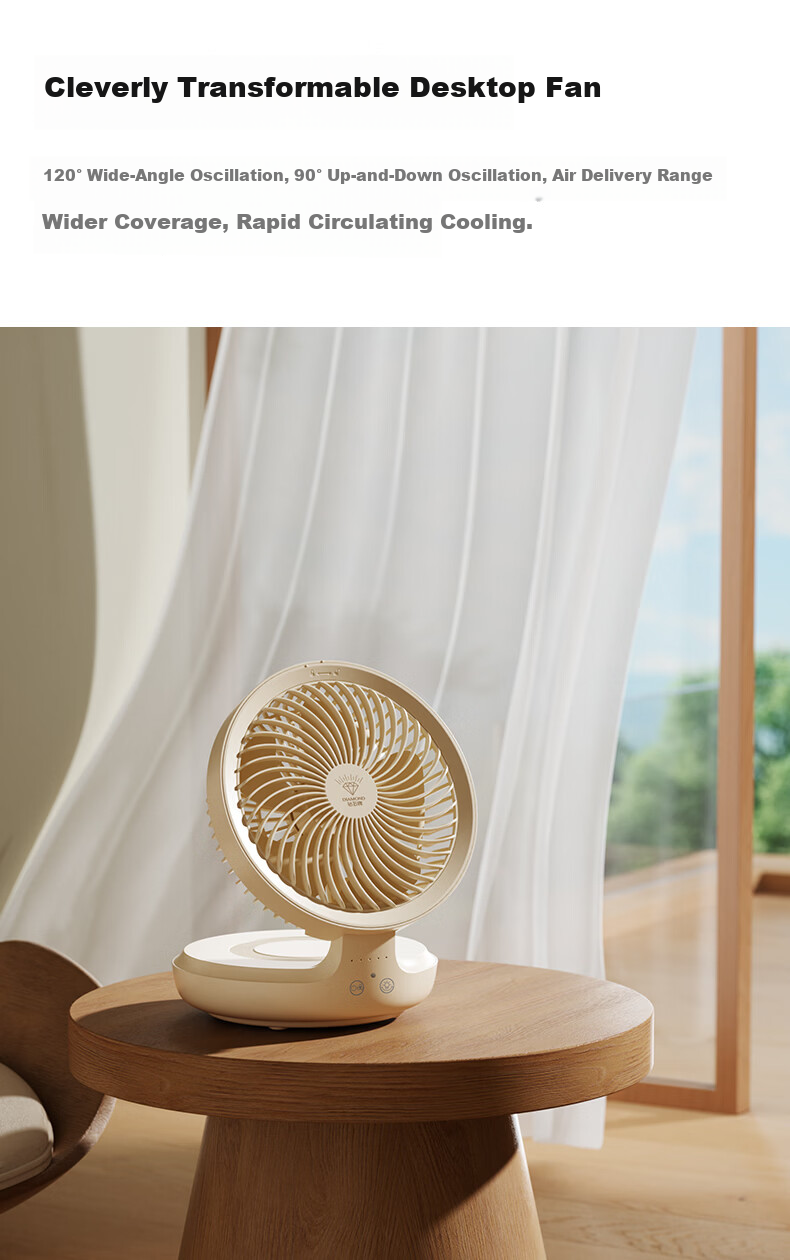 DIAMOND No-Drill Air Circulation Fan 2026 New Kitchen Fan Home Floating Fan Desktop Small Fan Toilet Wall Fan USB Rechargeable Dormitory Folding Fan Outdoor Table Fan XR 8