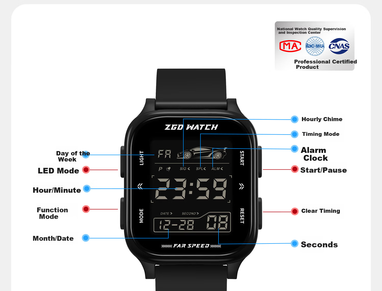 ZGO Men's Electronic Watch for Students, High School and Middle School, Luminous Waterproof Multifunctional Sports Digital Watch, Time Display Only 35
