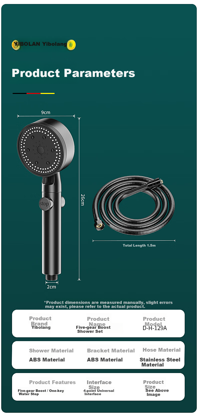 Yibailang High-Pressure Shower Head Handheld Bathroom Large Water Flow Shower Heater Sprayer 1