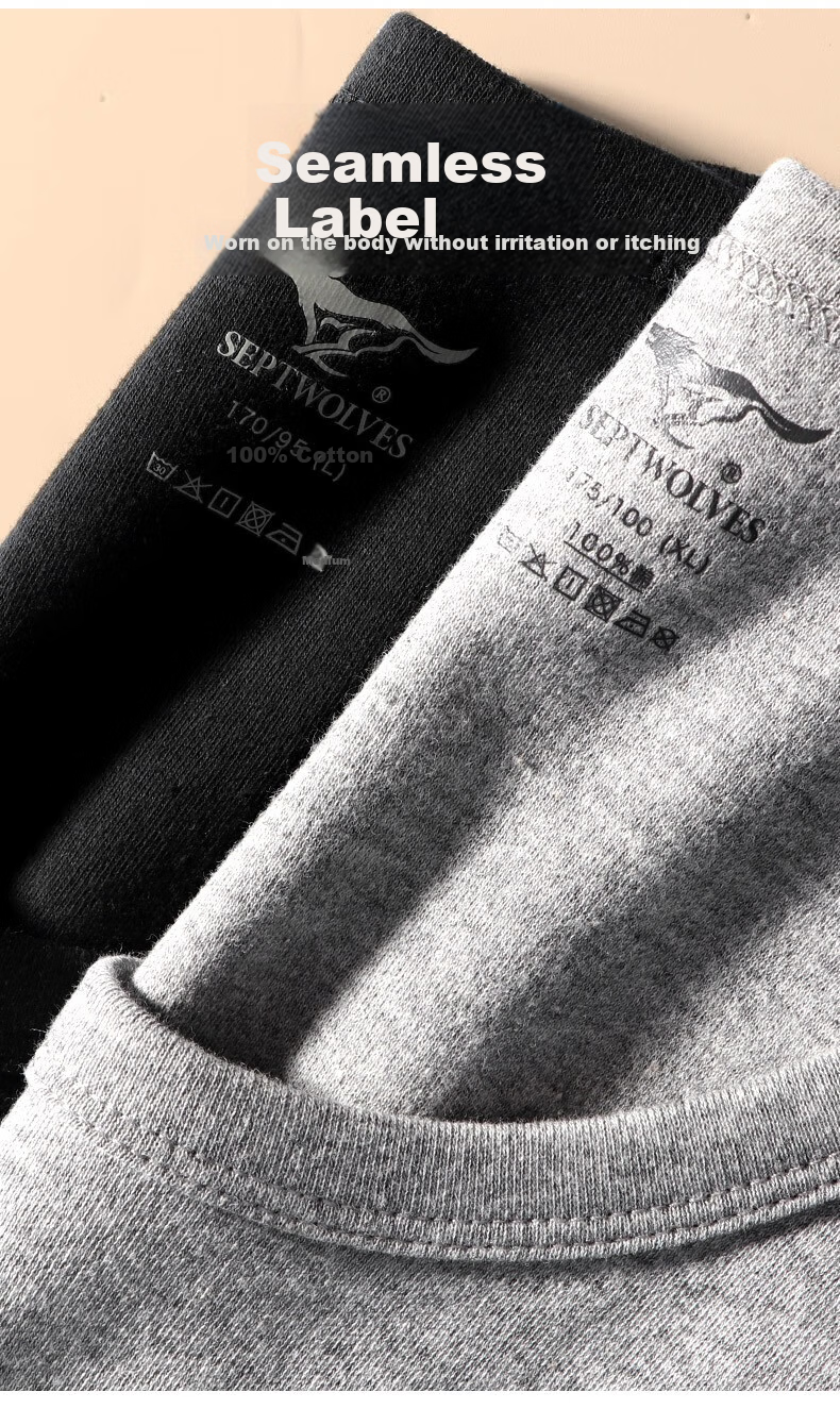 SEPTWOLVES Men's Thermal Underwear Autumn Winter Pure Cotton Antibacterial Crew Neck Base Layer Cotton Sweater 7
