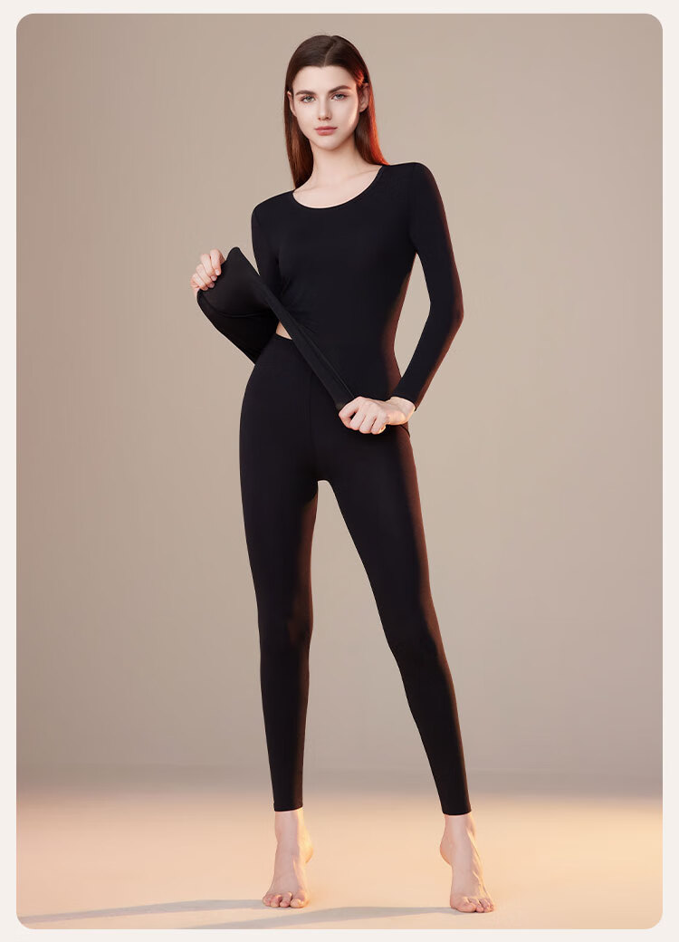 Ordifen [Modal Set] 7A Antibacterial Women's Thermal Underwear, Autumn And Winter Round Neck Base Layer, Black M 8