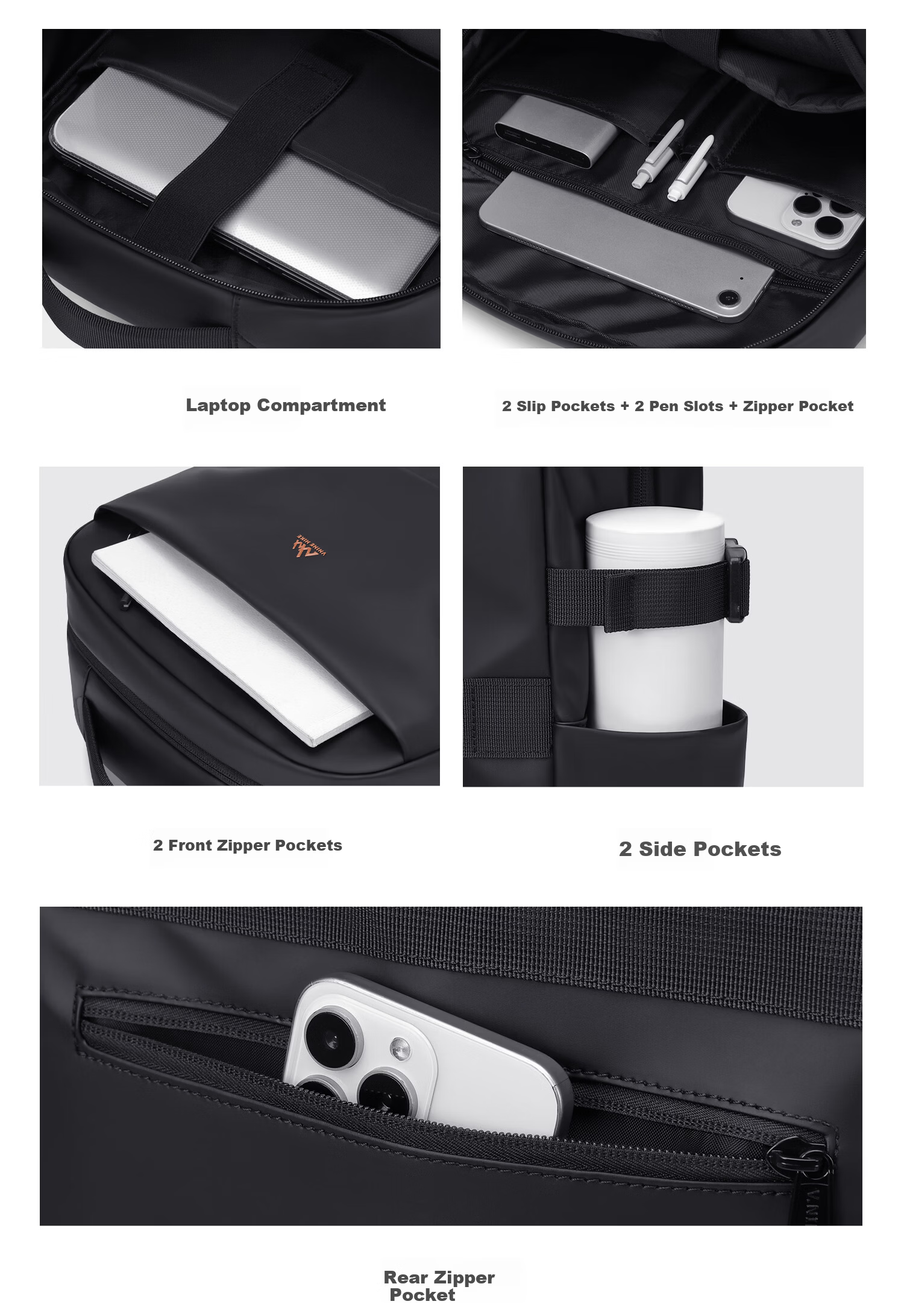 V.NINE Men's Backpack Travel Bag 15.6/16 Inch Laptop Bag Large Capacity Business Commuter Bag 5