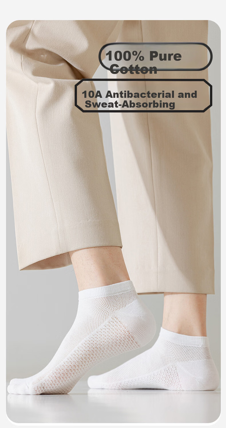 Cotton Xiaonian Men's Short Socks Spring Summer [100% Pure Cotton 10A Antibacterial Deodorant] Low Cut Boat Socks 10 Pairs TT 1