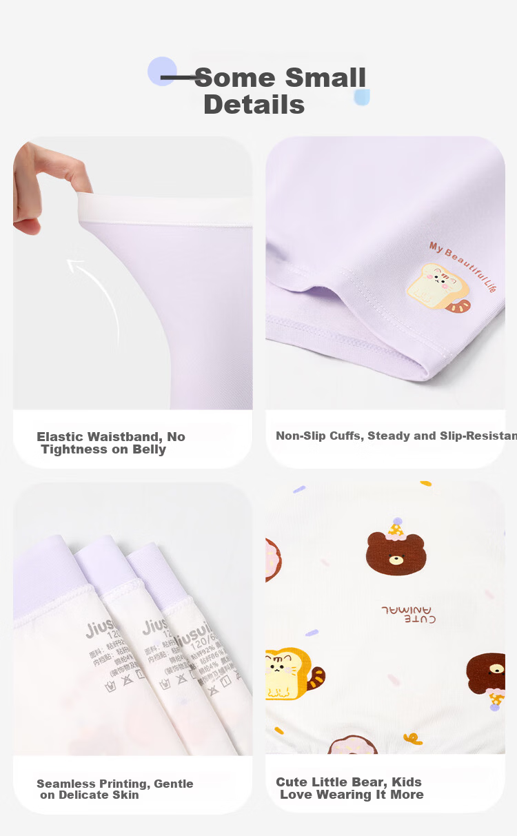 Jiusuiban Children's Underwear Girls A-Class Mulberry Silk Crotch Boxer Briefs Cartoon Breathable Forest Shorts for Older Kids 7