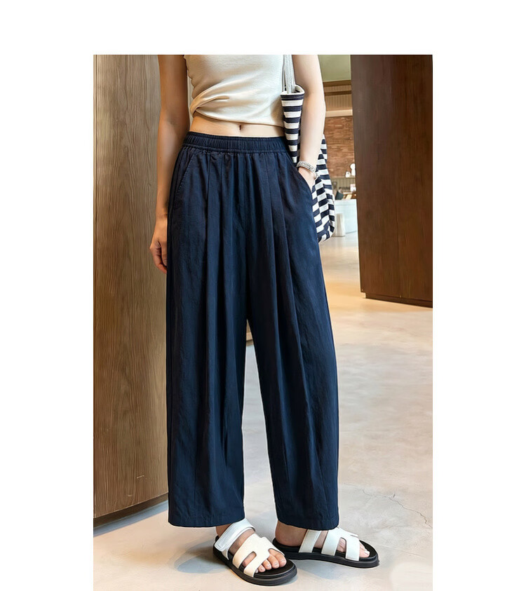 Demana Pear-Shaped Comfort Zone Summer Simple Style Nine-Point Straight Elastic Waist Slim Fit Petite Versatile Women's Casual Pants 10