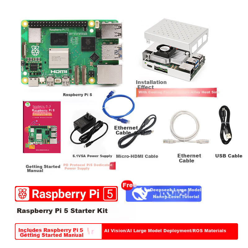 Raspberry Pi 5 Official Original Development Board 5th Generation Mainboard LINUX Kit Computer AI Programming 4GB Mainboard Starter Kit (8GB)