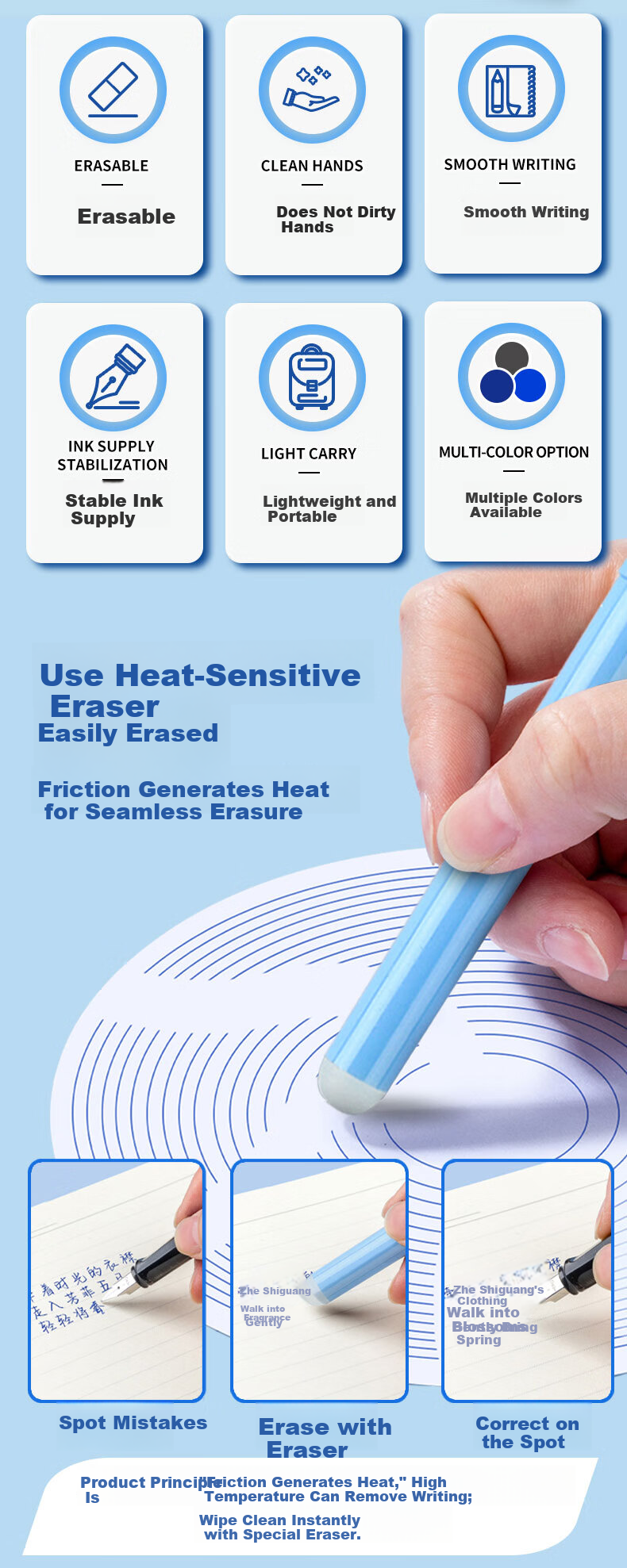 Ostrich Heat-Erase Thermal Ink Cartridge Fountain Pen Refill Compatible with Parker, Hero, Deli, M&G 3.4mm Ink Cartridges Crystal Blue Erasable Ink Cartridge Box Set (10+2) 2