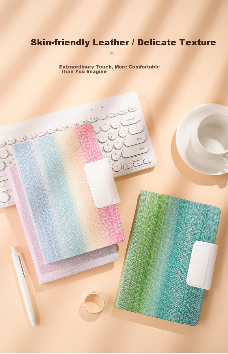 Wen'ao A5 Stylish Creative Gradient Rainbow Magnetic Closure Notebook Student Exam Self-Discipline Punch Card Memo Office Work Journal Light Purple 2