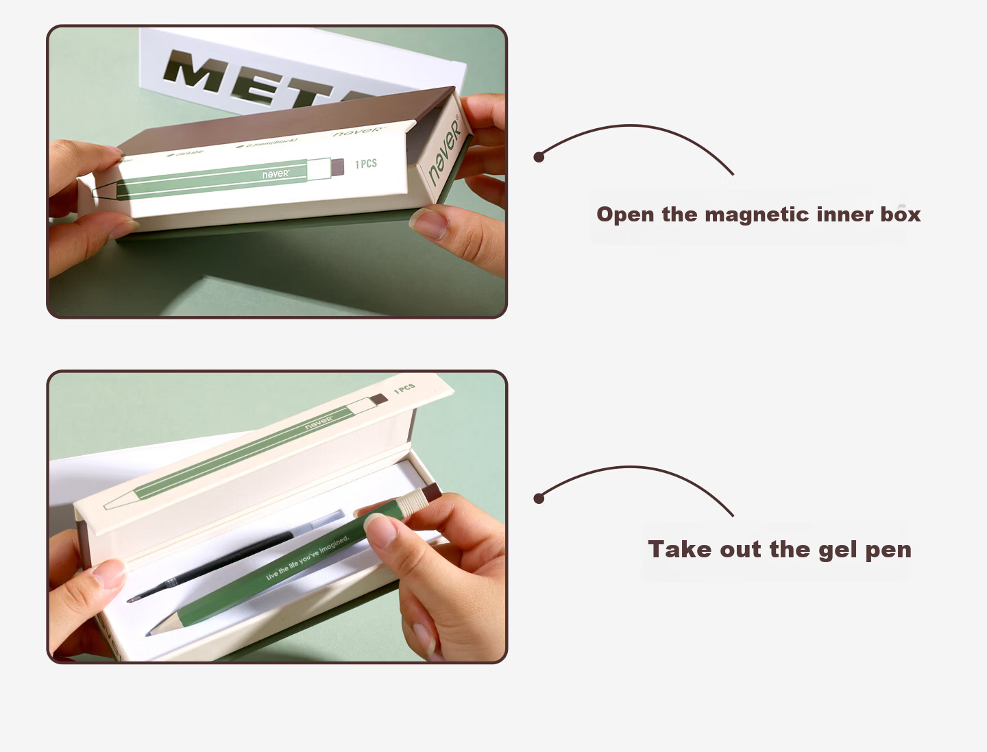 Never Hexagonal Metal Pen Magnetic Gift Box Premium Business Signature Pen Industrial Style Quick-Dry Gel Pen Spring Fruit [Metal Pen*1 + Refill*1] 15