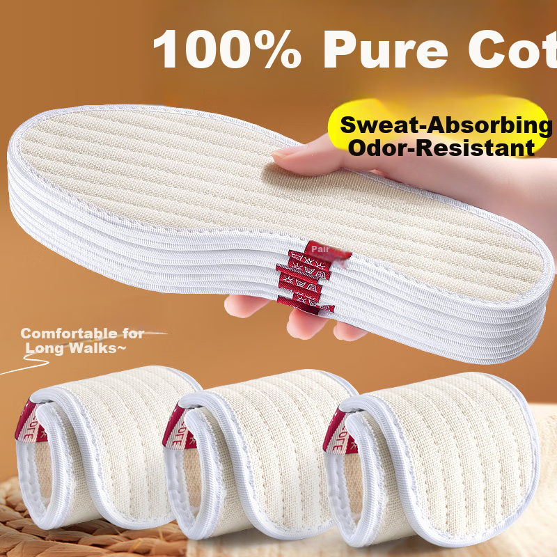 Footprint Tribe Size 35 3-Pair Cotton Linen Odor-Resistant Insoles Men's Sweat-Absorbing Breathable Deodorizing Summer Thin Leather Insoles Women's