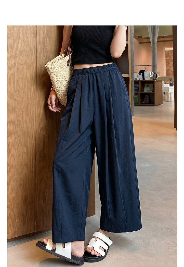 Demana Pear-Shaped Comfort Zone Summer Simple Style Nine-Point Straight Elastic Waist Slim Fit Petite Versatile Women's Casual Pants 3