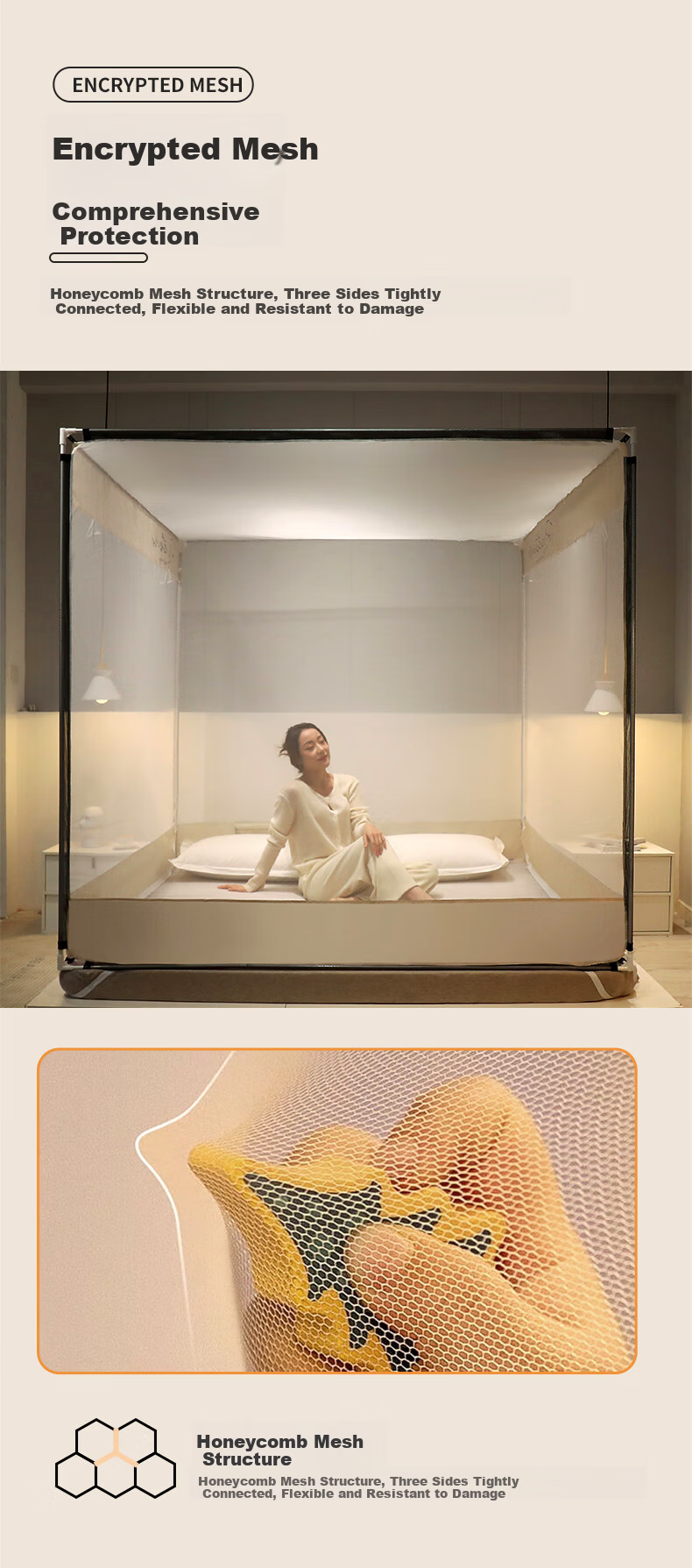 Nanjiren Children and Adult Anti-Fall Mosquito Net 1.8x2m Bed A-Class Dense Mesh Double Door Full Bottom Square Top Home Use with Frame 4
