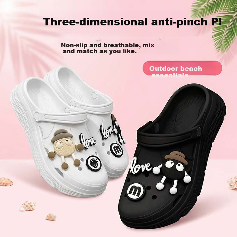 CXOCSI Women's Thick-Soled Ventilated Slip-On Summer Beach Cartoon Sandals Non-Slip Black Size 36-37 1