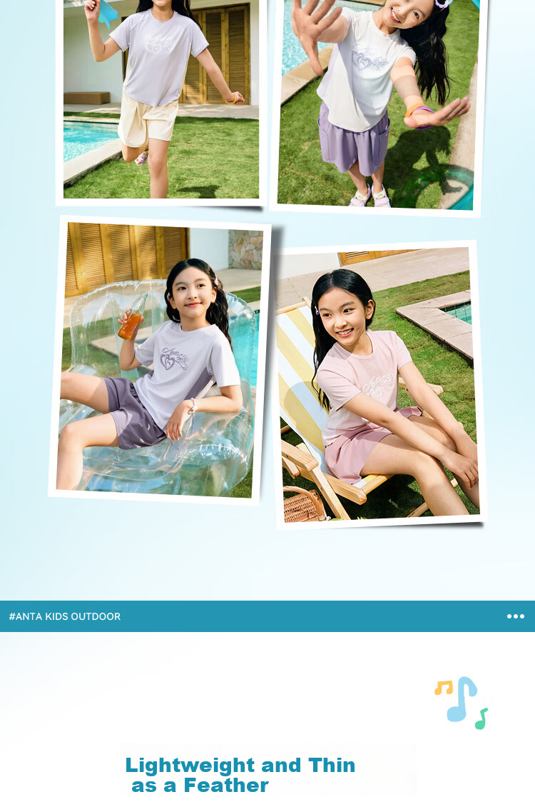 ANTA Kids Girls Summer 2026 Breathable Quick-Dry Short Sleeve T-Shirt and Shorts Sports Two-Piece Set A62627701 3