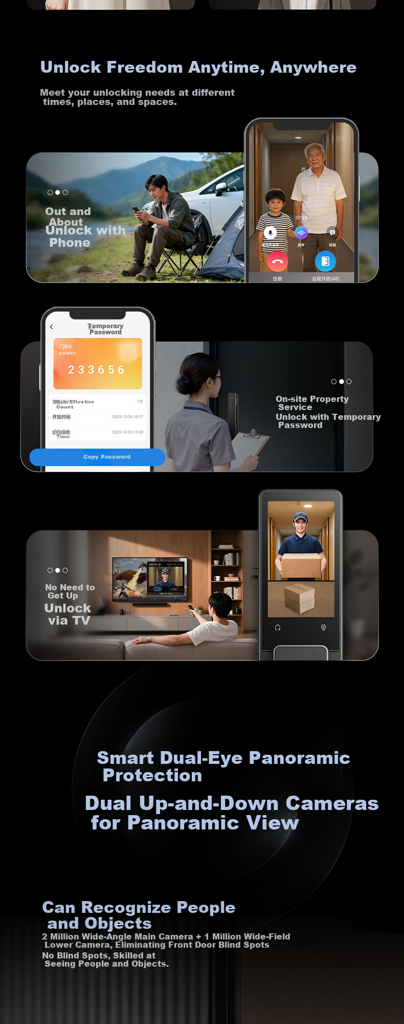 Haier Dual-Camera Palm Vein Facial Recognition Fingerprint Password Smart Door Lock P500Pro for Home Entry 4
